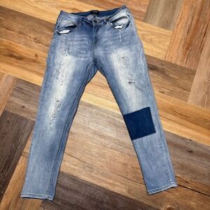 Bee & Ceci Los Angeles Distressed Light Wash Patchwork Skinny Jeans Womens 13